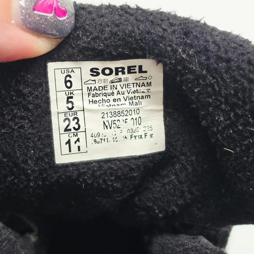 Sorel Whitney II Strap Snow Boots Kids 6 Black Waterproof Faux Fur NV5235-010